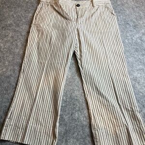 CAbi wide legged flare dress pants navy and beige 14